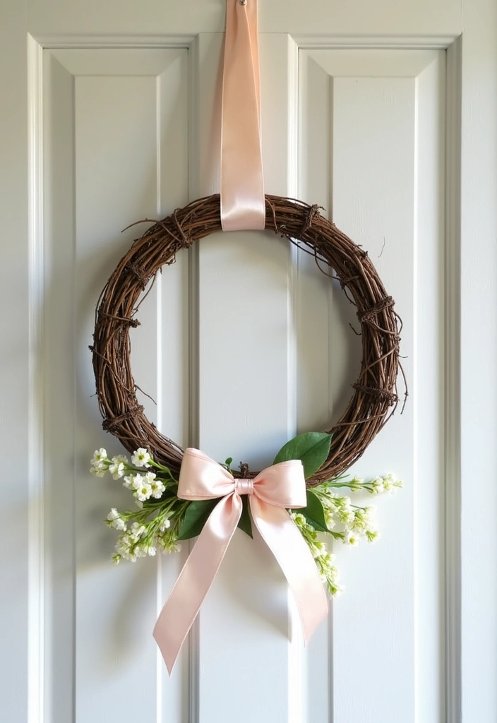 10 Budget Minimalist Spring Wreath Ideas to Refresh Your Home (You’ll Love #5!) - 10. Minimalist Grapevine and Ribbon