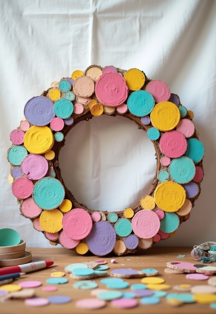 10 Budget Minimalist Spring Wreath Ideas to Refresh Your Home (You’ll Love #5!) - 7. Painted Wood Slice Wreath