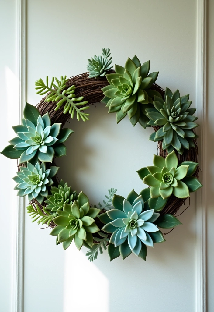 10 Budget Minimalist Spring Wreath Ideas to Refresh Your Home (You’ll Love #5!) - 8. Succulent Surprise