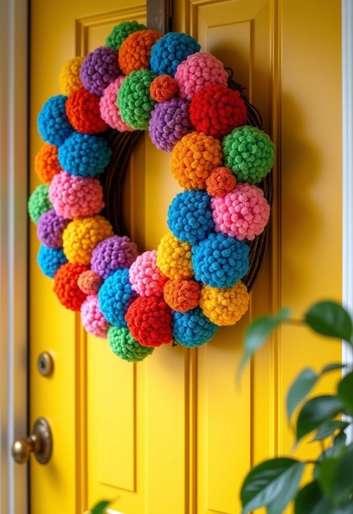 10 Budget Minimalist Spring Wreath Ideas to Refresh Your Home (You’ll Love #5!) - 9. Whimsical Pom-Poms