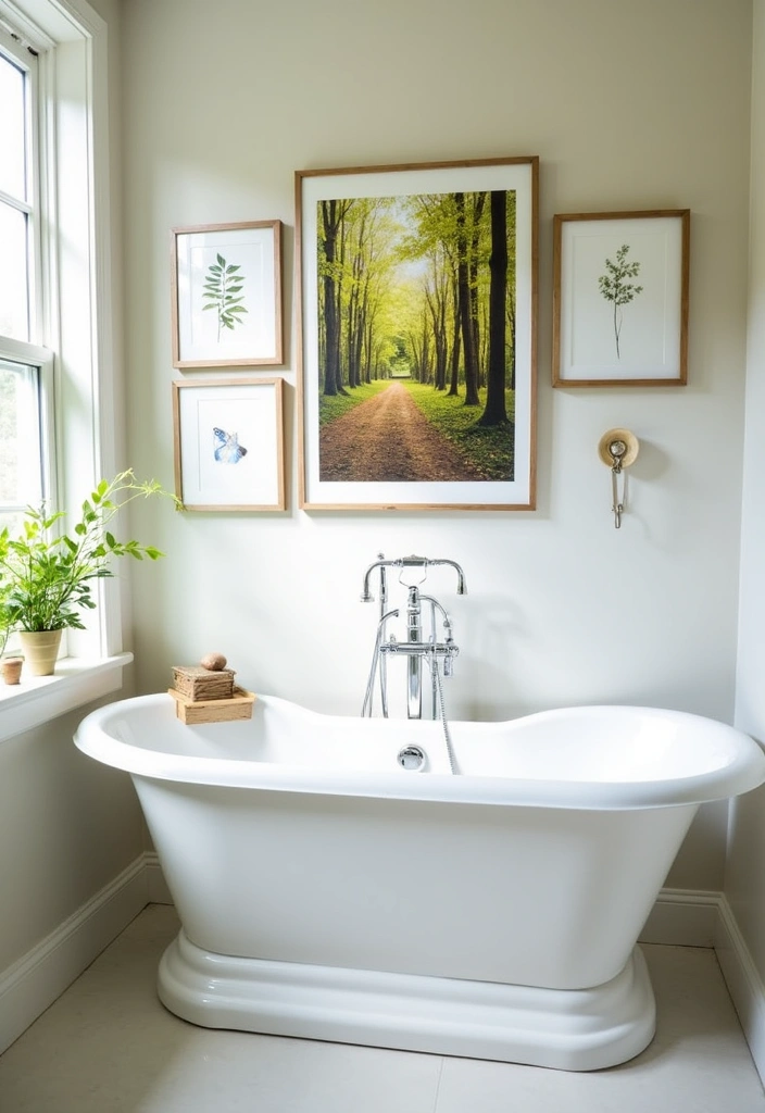 12 Nature Bathroom Decor Ideas That Will Bring Serenity to Your Daily Routine! - 3. Nature-Inspired Artwork