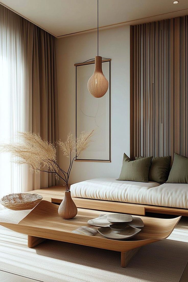 15 Inspiring Japanese Minimalism Living Room Ideas to Transform Your Space! - Earth Tones and Organic Shapes