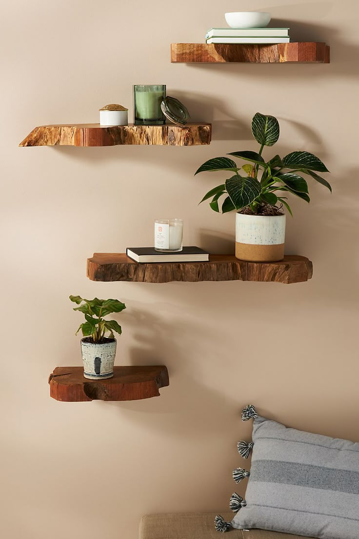 15 Nature Decor Ideas for Your Living Room That Will Make You Feel Like You're in a Forest! - Natural Wood Shelving: Simple Elegance