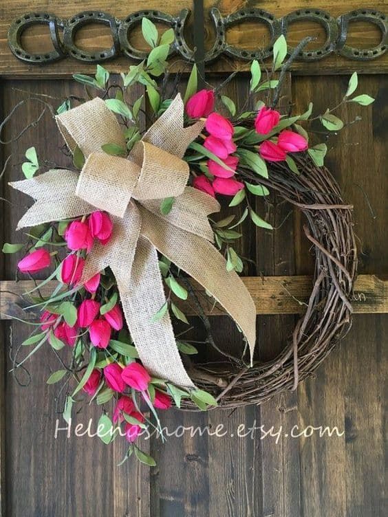 20 Creative Spring Wreath Ideas to Kick Off the Season (You Won't Believe #9!) - 5. Burlap and Tulip Charm