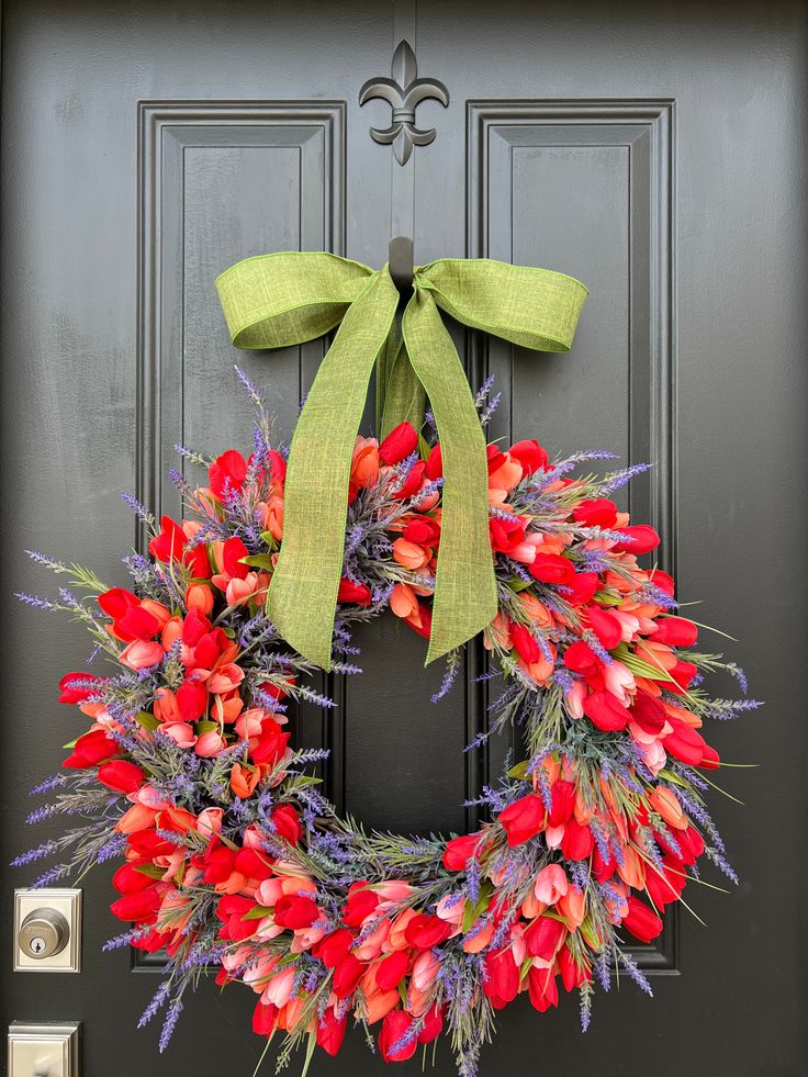 20 Creative Spring Wreath Ideas to Kick Off the Season (You Won't Believe #9!) - 6. Luxe Tulip and Lavender Fusion