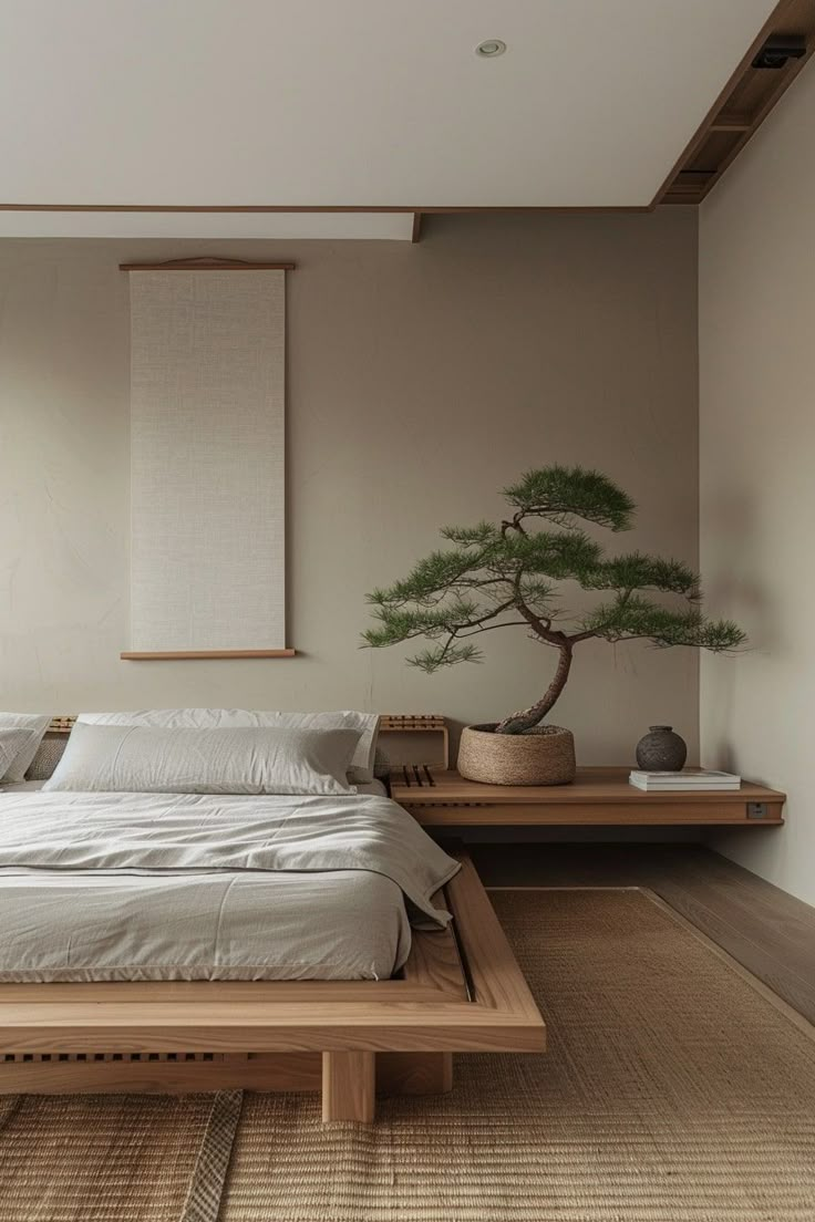 20 Japanese Minimalism Living Room Ideas That Will Help You Declutter Your Mind! - Nature-Inspired Bedroom