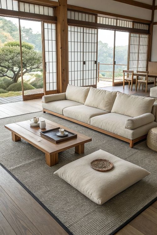 20 Japanese Minimalism Living Room Ideas That Will Help You Declutter Your Mind! - Nature-Inspired Serenity