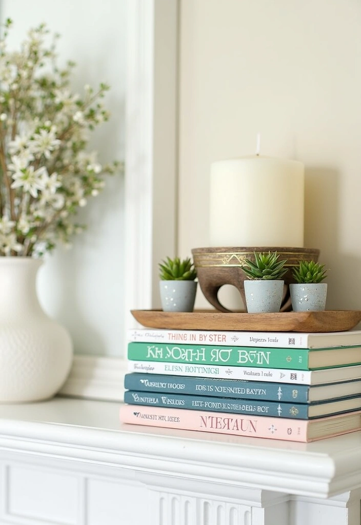 20 Spring Mantel Decorating Ideas That Will Make Your Living Room Bloom! - 12. Seasonal Books Display