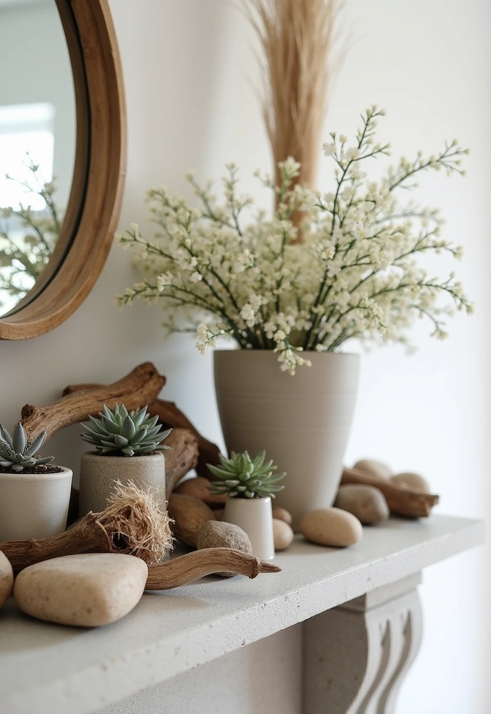 20 Spring Mantel Decorating Ideas That Will Make Your Living Room Bloom! - 5. Nature-Inspired Decor