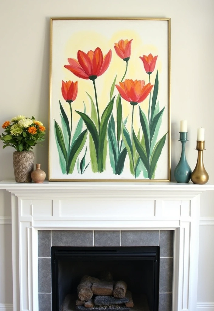 20 Spring Mantel Decorating Ideas That Will Make Your Living Room Bloom! - 6. Colorful Spring Artwork