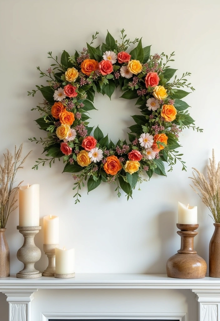 20 Spring Mantel Decorating Ideas That Will Make Your Living Room Bloom! - 7. Seasonal Wreath Display