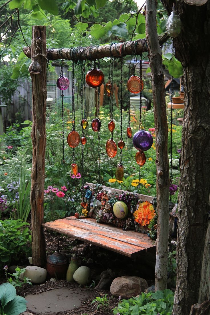 22 Stunning Nature Decor Ideas for Your Outdoor Space (You'll Love #13!) - Beaded Garden Hangings